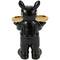 11.75" Black Ceramic Bulldog Sculpture with Golden Platter Décor